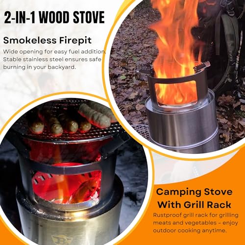Bestargot Camping Wood Stove, Extra Large Size 8 x 12 inches, Portable Smokeless Fire Pit, Stainless Steel, Windproof & St...