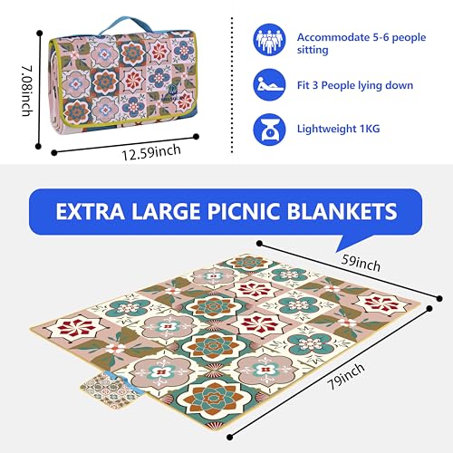 SHANQUAN Picnic Blankets Outdoor, 59''x79'' Large Beach Blanket Waterproof Sandproof Foldable Picnic Mat, Grass Lawn Park ...