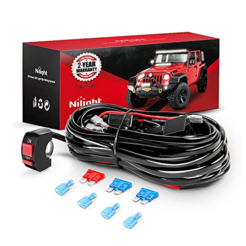 Nilight LED Light Bar Wiring Harness Kit Motorcycle Handlebar Push Button Switch 16AWG 2 Leads 12V On Off for ATV UTV Driv...