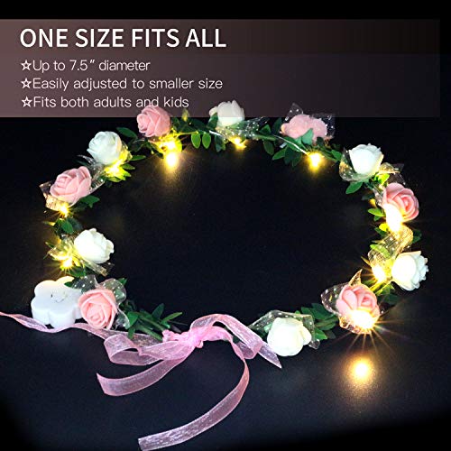 Novelty Place 4 Pack Light Up Flower Headband - LED Floral Head Crown for Wedding, Festival and Party - 4 Pieces