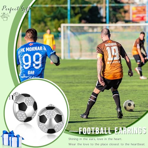 Jewmon Enamel Soccer Earrings Women Sports Earrings Stud for Men 925 Sterling Silver Cubic Zirconia Football Ear Stud Soccer Coach Gifts for Women Sport Jewelry Christmas Birthday Gifts Her FE0227W
