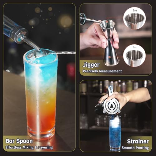 Nexsujo Boston Cocktail Shaker, 8-Piece Professional Shaker Set, Stainless Steel Bar Tools Set with Boston Shaker, Bar Spo...