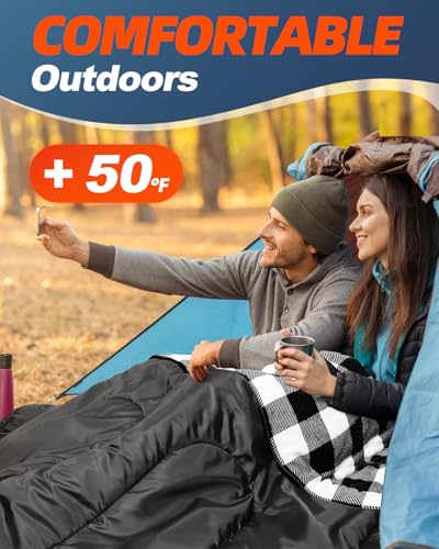 MEREZA Flannel Double Sleeping Bag for Adults Cold Weather, XL Queen Size Sleeping Bag for All Season 2 Person Big and Tal...