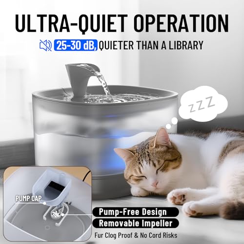 Veken Cat Water Fountain with Detachable Tank, Easy to Clean & Assemble, 84oz/2.5L Pet Drinking Dispenser with Quiet Opera...