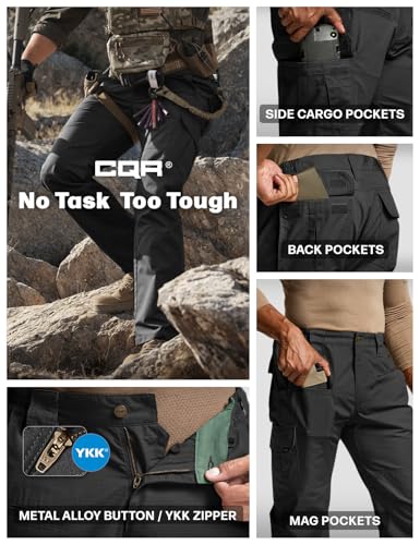 CQR Men's Tactical Pants, Water Resistant Ripstop Cargo Pants, Lightweight EDC Work Hiking Pants, Outdoor Apparel