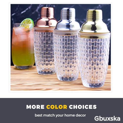 Gbuxska Glass Cocktail Shaker Set - Glass Shaker for Drinks, Shaker Set for Bars, Whiskey, Cocktails (Gold, 13 oz)