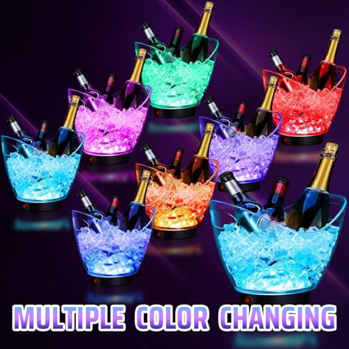 Umigy 4 Pcs LED Ice Buckets 2l Clear Plastic Beer Buckets with LED Light RGB Colors Changing Cooler Ice Container with Sta...