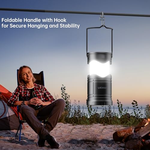 Lichamp 4-Pack Solar Camping Lantern, USB Rechargeable LED Lanterns Battery Powered Pop Up Flashlight Lamps with Three Mod...