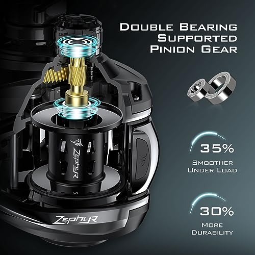 KastKing Zephyr Baitcasting Fishing Reel, Left Handed, Black & 6'8" M & MH Casting Rod Combo
