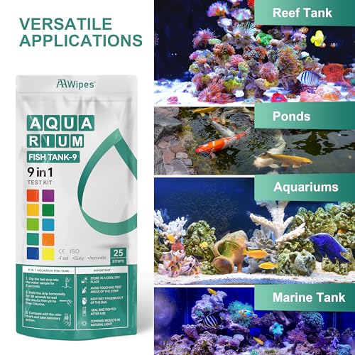 AAwipes Fish Tank Water Test Strips 9-in-1 |25 Strips | Freshwater & Saltwater Tanks Quick & Accurate Water Testing Test p...