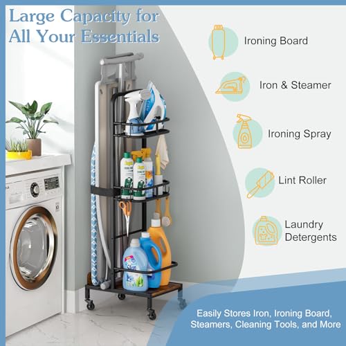 Ironing Board Hanger,Iron and Ironing Board Holder No Wall Mount,Laundry Room Organization and Storage Cart with Iron Stan...