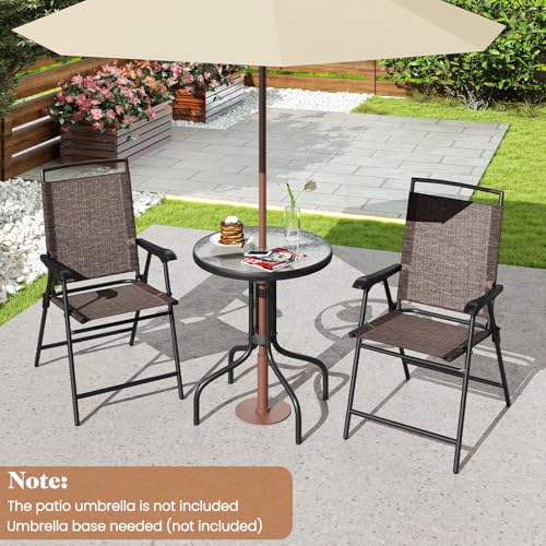 Goplus Patio Bistro Set, 3-Piece Patio Dining Furniture Set with Round Tempered Glass Table, 2 Foldable Chairs, Small Outd...