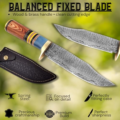 LEONA CRAFT® Handmade Damascus Knife – Premium Outdoor Fixed Blade Carbon Steel Tool | Camping & Bushcraft Use | Sharp Edg...