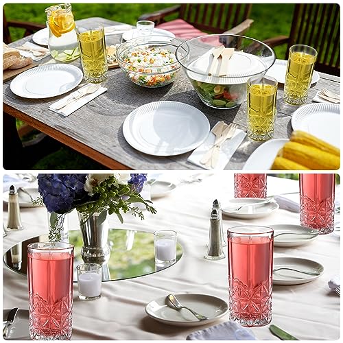 Uiifan Set of 12 Tall Highball Glasses 12 oz Crystal Drinking Glasses Clear Fancy Cups Vintage Textured Designer Glassware...