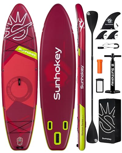 SUNHOKEY 11'×34'' Extra Wide Inflatable Paddle Board with Seam Welded Technology, Stand Up Paddle Board, 420lb Capacity fo...