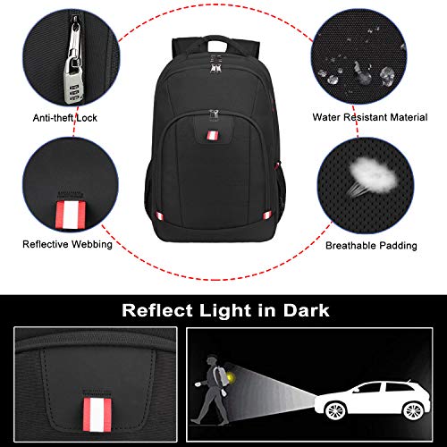 Della Gao Travel Laptop Backpack, Black Backpack for Men and Women with USB Slit Business Computer Back Pack (Black, 15.6 ...