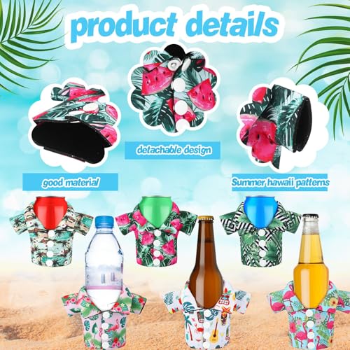 Pickmesh 12 Pack Tropical Shirt Can Cooler Sleeves 12 oz Hawaiian Funny Can Cooler Bulk for Beer Beverage Soda Birthday Be...