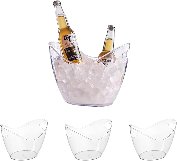 Clear Ice Bucket 4 Pack, 4L Acrylic Ice Buckets for Parties - Beverage Tub for Champagne, Beer, Wine Bottles, Large Drink ...
