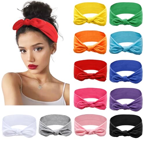 Huachi 12 Pack Bow Headbands for Women Headwraps Hair Band Knotted Headband Rabbit Ears Stretchy Turban Head Wraps Fashion...