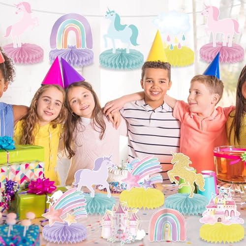 12Pcs Unicorn Rainbow Honeycomb Centerpieces Magical Pastel Unicorn Party Decoration Pastel Rainbow Castle Table Topper Ce...