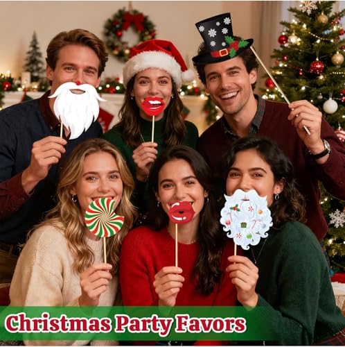 Christmas Photo Booth Props - 36Pcs Christmas Party Decorations Decor & Selfie Accessories, Fun Xmas Party Favors Gifts fo...