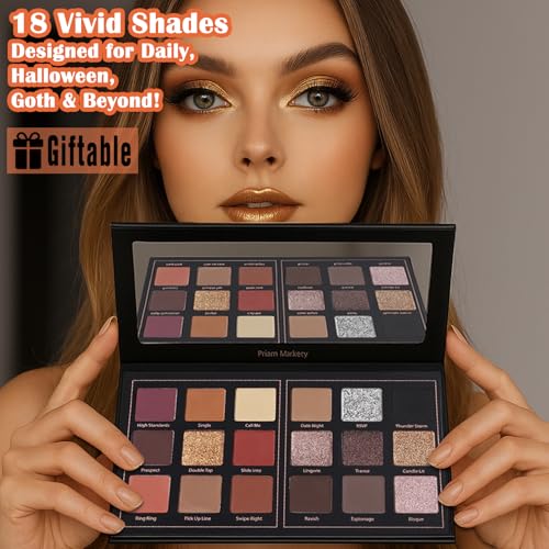 Prism Makeup Matte Eyeshadow Palette Pro 18 Colors Pigmented Shimmer Glitter Eye Shadow Palette, Long Lasting Waterproof S...