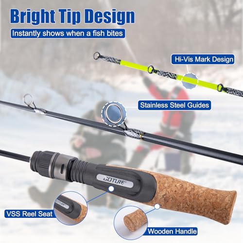 Goture Ice Fishing Rod and Reel Combo with Carry Bag, 24''Medium Spinning Ice Fishing Pole, 58Pcs Jigs & Lures with Storag...