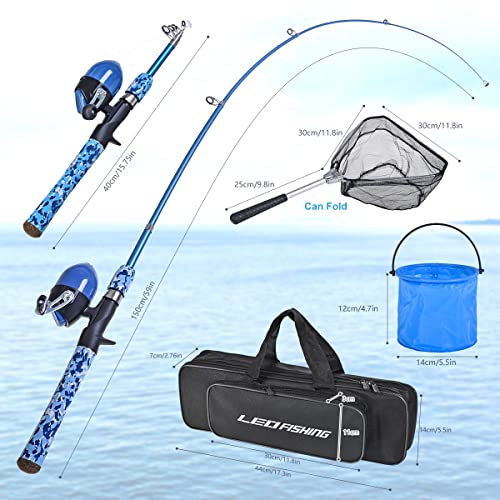 LEOFISHING Kids Fishing Pole Set with Full Starter Kits Portable Telescopic Fishing Rod and Spincast Reel with a Fishing N...