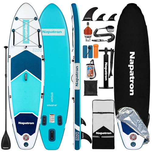 Napatron Inflatable Paddle Board, 10'6" Ultra Lightweight SUP with Adjustable Paddle, Anti-Slip Deck,Coiled Leash & Carry ...