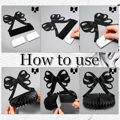 Containlol 9 Pcs Black Bow Birthday Party Decorations Bow Honeycomb Centerpieces Coquette Party Table Decorations Coquette...
