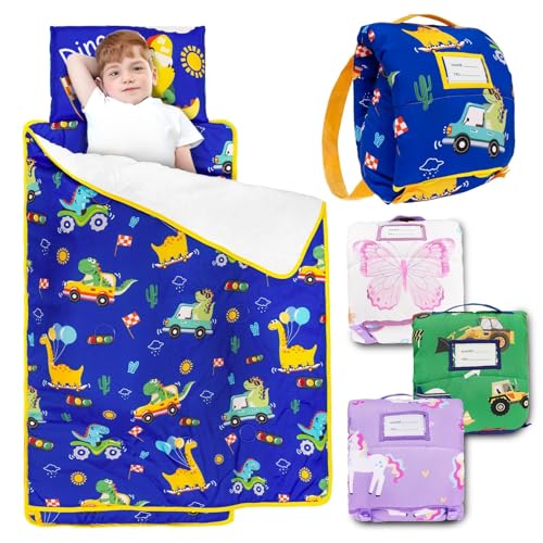 Primlect Toddler Nap Mat with Removable Pillow and Flannel Blanket, Portable Sleep Bag for Kids, Easy to Roll up, Washabl...
