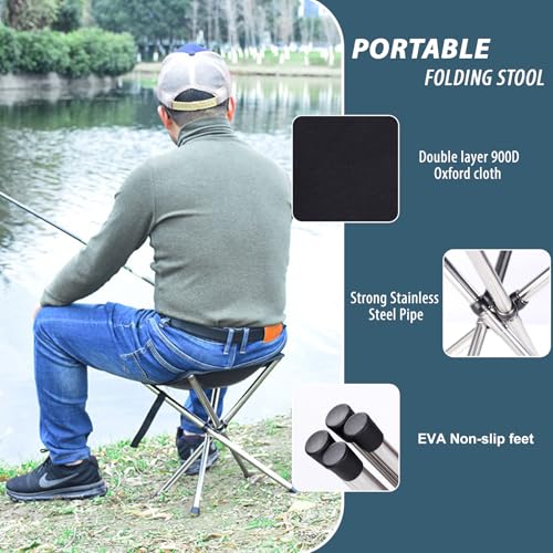KOKSRY Portable Stool, 13.8 Inch High & 1.32 lbs Small Folding Chair, Telescopic Compact Foldable Stool with Carry Bag for...