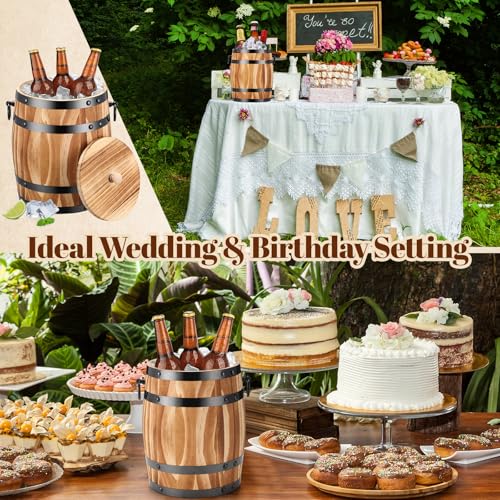 Honeydak Ice Bucket Wooden Barrel with Lid 1.5l Stainless Steel Interior Food Container with Handles for Cocktail Bar Part...