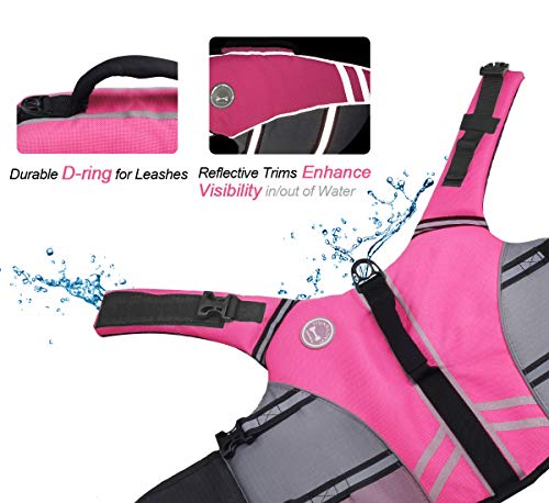 VIVAGLORY + Neoprene Dog Life Vest + Sports Style Dog Life Jacket, Swimming Vest with Handle, Ripstop & Buoyancy