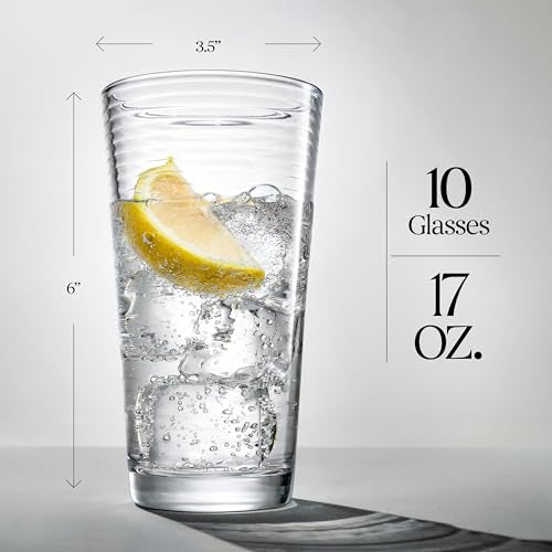 Glaver's Drinking Glasses Set of 10 Highball Glass Cups, Premium Quality 17 Oz. Coolers, Ribbed Glassware. Ideal for Wate...