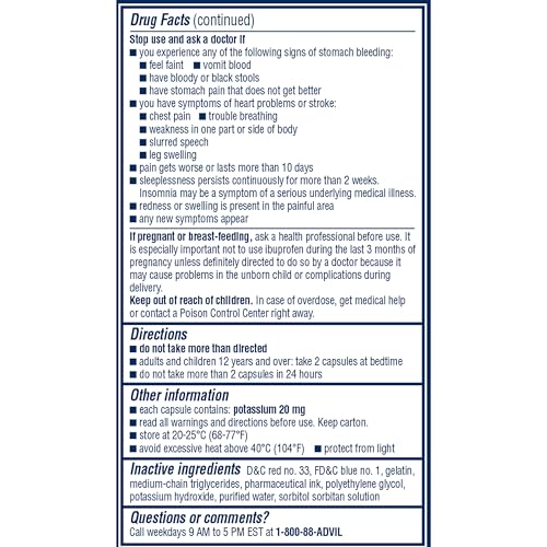 Advil PM Liqui-Gels Pain Reliever and Nighttime Sleep Aid, Pain Medicine with Ibuprofen for Pain Relief and Diphenhydramine HCL for a Sleep Aid - 80 Liquid Filled Capsules - Back to College