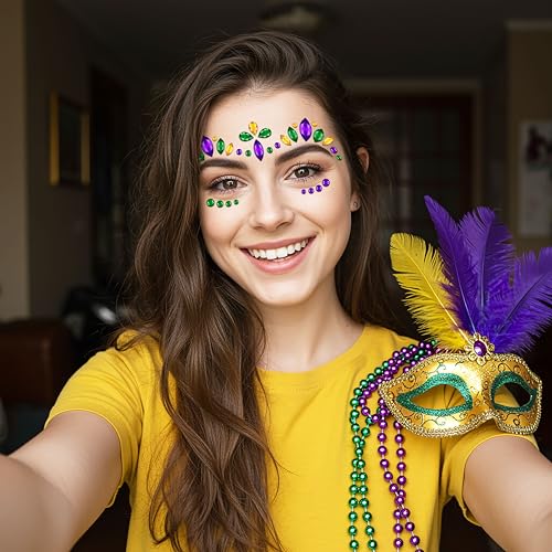 6 Sets Mardi Gras Face Gems Stickers Accessories Self-Adhesive 3D Eye Jewels for Women Crystals Decorations Carnival Party...