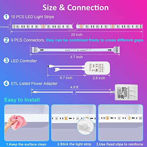 maylit 10 PCS Smart RGB Under Cabinet Lights Kit, Compatible with Alexa and Google Assistant, App and Remote Control, Musi...