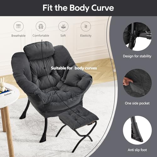 Congermom Lazy Chair with Folding Ottoman Modern Large Accent Chair,Contemporary Lounge Leisure Sofa Chair with Armrests U...