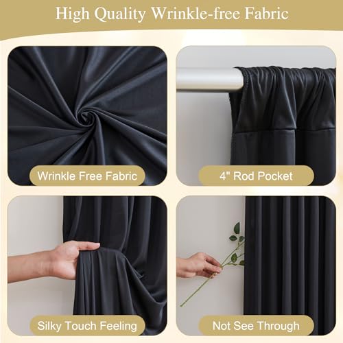 Black Backdrop Curtain with Lights String for Parties,10x10FT Wrinkle Free Black Drapes Wedding Photo Backdrop Curtains fo...