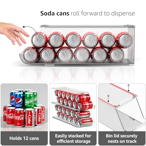 Sorbus Soda Can Organizer for Refrigerator Stackable Can Holder Dispenser with Lid for Fridge, Pantry, Freezer – Holds 12 ...