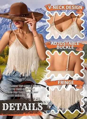 Womens Western Cowgirl Fringe Top - Country Concert Outfits Festival Tassel Hem Boho Rodeo Camisole Rave Tank Shirt