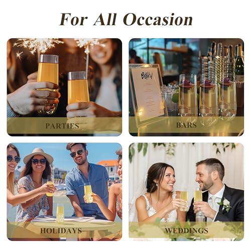 Bestluck 48 Pack 9 oz Stemless Plastic Champagne Flutes, Clear Disposable Champagne Toasting Glasses, Shatterproof and BP...