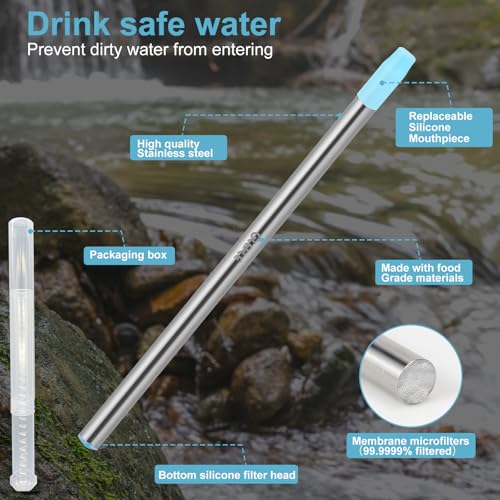 Personal Water Filter Straw, Reusable Stainless Steel Water Filter Drinking Straw Portable Outdoor Emergency Survival Gear...