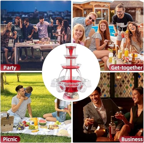 3-Tier Cocktail Machine with LED Base and 5 Cups, Electric Champagne Fountain Drink Dispenser for Wedding, Party, Celebrat...