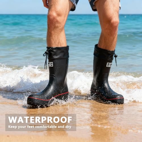 E KAINI Mens Rain Boots Water boots Waterproof PVC Rubber Boots Outdoor Mud Boots,Comfort Lightweight Mid-Calf Gardening F...