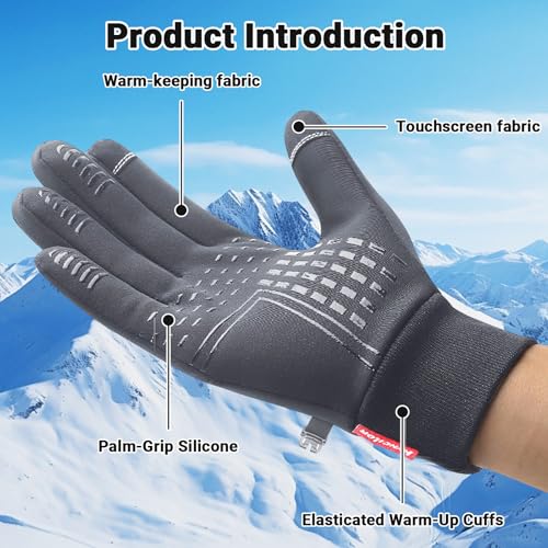 Thermal Gloves Cold Weather Touchscreen Insulated Gloves with Anti-Slip for Men Women Outdoor Running Cycling Sports