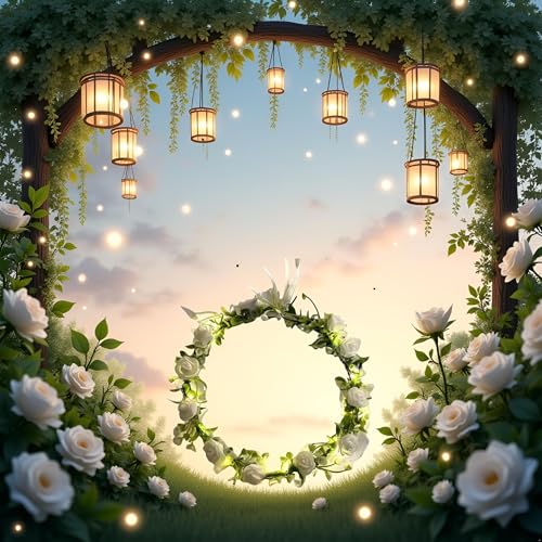 Seadiquiet White Vintage LED Flower Crown, Glow Flower Wreath Headbands Luminous Led Bridal Headpiece Wedding Headdress Ha...