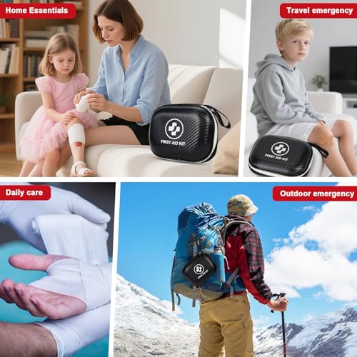 Small First Aid Kit - 185 Pieces Waterproof Emergency Kit for Home, Car, Travel, Camping, Hiking & Outdoor - Portable Hard...