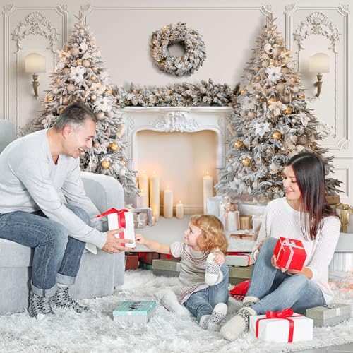 Mocsicka Classic Christmas Interior Room Photography Backdrop White Christmas Fireplace Photo Background Decorated Xmas Tr...